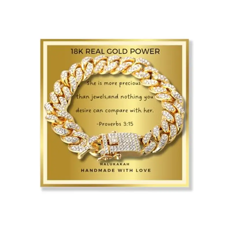 HALUKAKAH Regalo per Bambini - CARAT - Braccialetto a Catena Cubana Placcato in Oro 18K, 18cm - con Una Sincera Carta di Messaggio Biblico SHE IS PRECIOUS e Confezione Regalo in Foglio D'oro