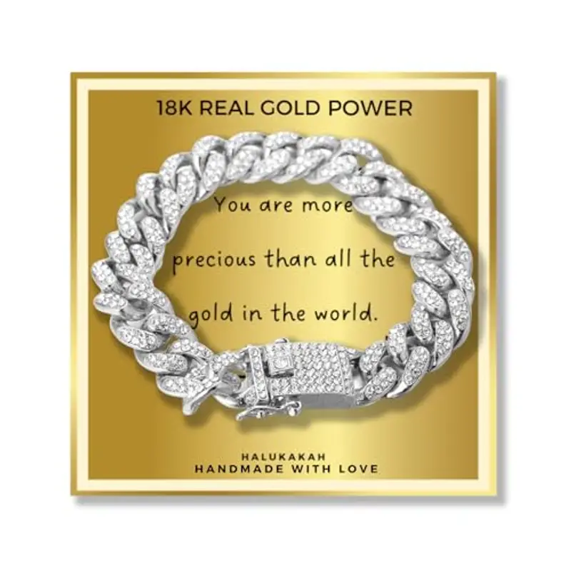 HALUKAKAH Regalo per Bambini - CARAT - Braccialetto a Catena Cubana Placcato in Platino, 18cm - con Una Carta di Messaggio Sincero YOU ARE PRECIOUS e Confezione Regalo in Foglio D'oro