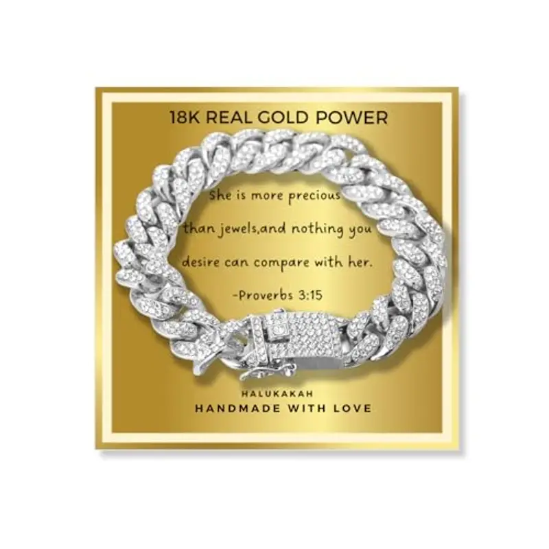 HALUKAKAH Regalo per Bambini - CARAT - Braccialetto a Catena Cubana Placcato in Platino, 18cm - con Una Sincera Carta di Messaggio Biblico SHE IS PRECIOUS e Confezione Regalo in Foglio D'oro