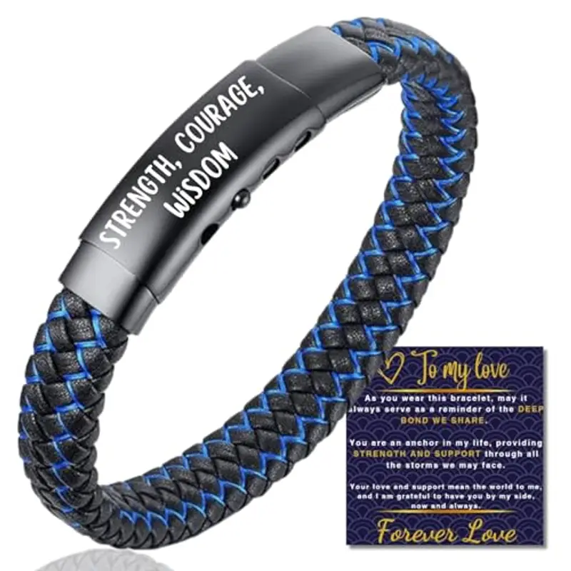 HALUKAKAH Regalo per Bambini Compleanno Natale: Bracciale in Pelle JAZZ Titanio Misura 18-20cm Regolabile. One day at a time Inciso, con Un Bellissimo Biglietto di Auguri e Confezione Regalo