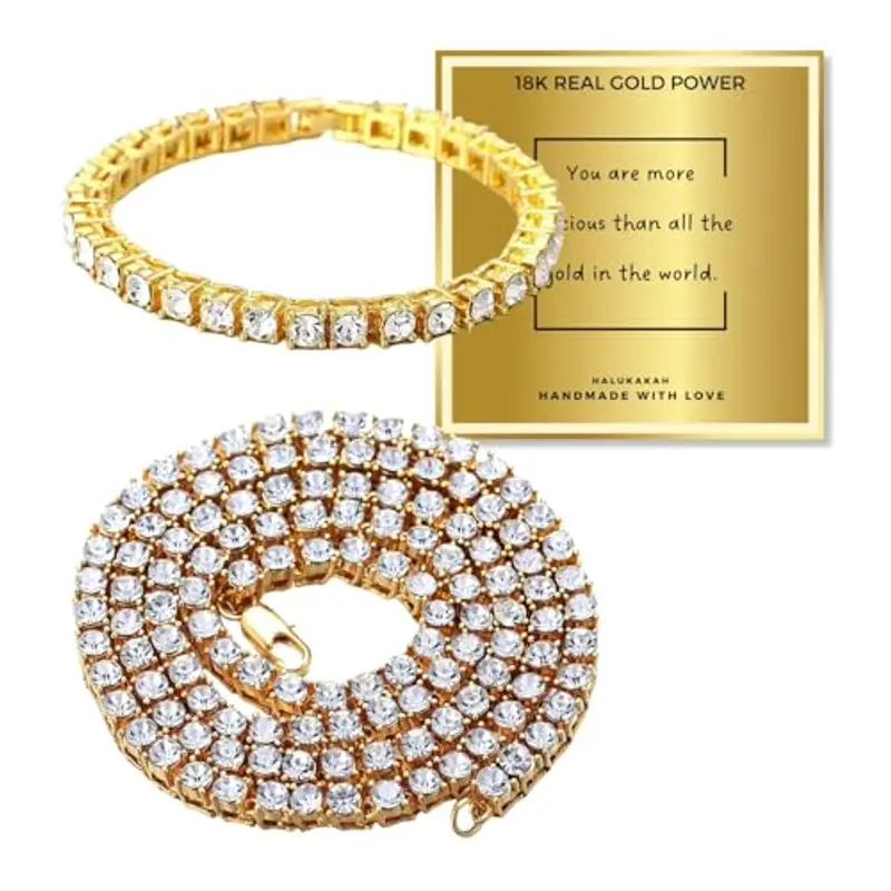 HALUKAKAH Set Collana e Bracciale Batena da Tennis Placcato in Oro 18K - Gioielli di Lusso Scintillanti per Bambini - Lunghezza 40+18cm - con Carta Regalo - Accessori Eleganti per Compleanno,Festa