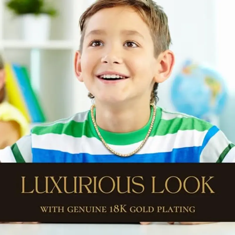 HALUKAKAH Set Collana e Bracciale Batena da Tennis Placcato in Oro 18K - Gioielli di Lusso Scintillanti per Bambini - Lunghezza 40+18cm - con Carta Regalo - Accessori Eleganti per Compleanno, Festa miniatura 2