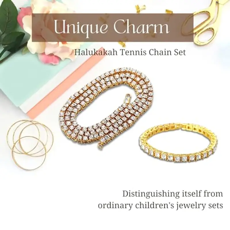 HALUKAKAH Set Collana e Bracciale Batena da Tennis Placcato in Oro 18K - Gioielli di Lusso Scintillanti per Bambini - Lunghezza 40+18cm - con Carta Regalo - Accessori Eleganti per Compleanno, Festa miniatura 3