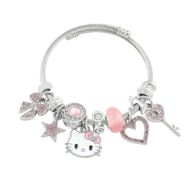 Hanaoops Hello Kitty Regolabile Braccialetto, Bracciale a Cartoni Animati Anime da Bambino Ciondolo Accessorio