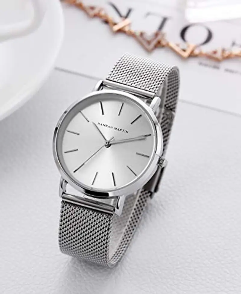 HANNAH MARTIN Orologio da Polso Donna Ultra Sottile Quarzo Acciaio Inossidabile (Argento) miniatura 2