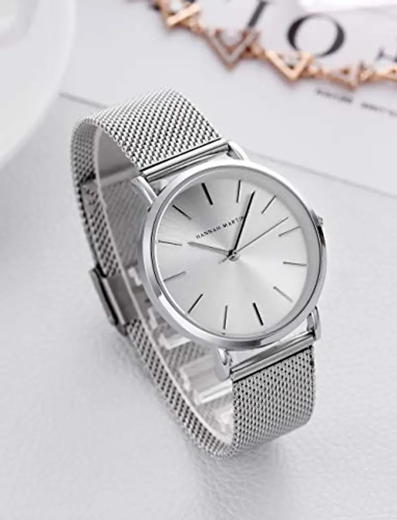 HANNAH MARTIN Orologio da Polso Donna Ultra Sottile Quarzo Acciaio Inossidabile (Argento) miniatura 3
