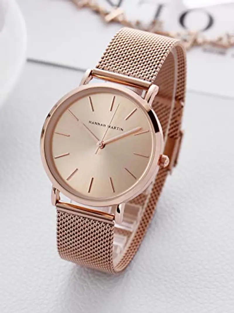 HANNAH MARTIN Orologio da Polso Donna Ultra Sottile Quarzo Acciaio Inossidabile (Oro Rosa) miniatura 2