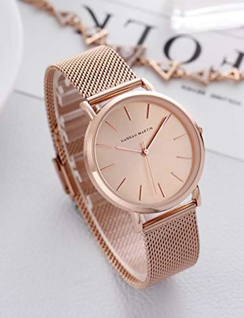 HANNAH MARTIN Orologio da Polso Donna Ultra Sottile Quarzo Acciaio Inossidabile (Oro Rosa) miniatura 3