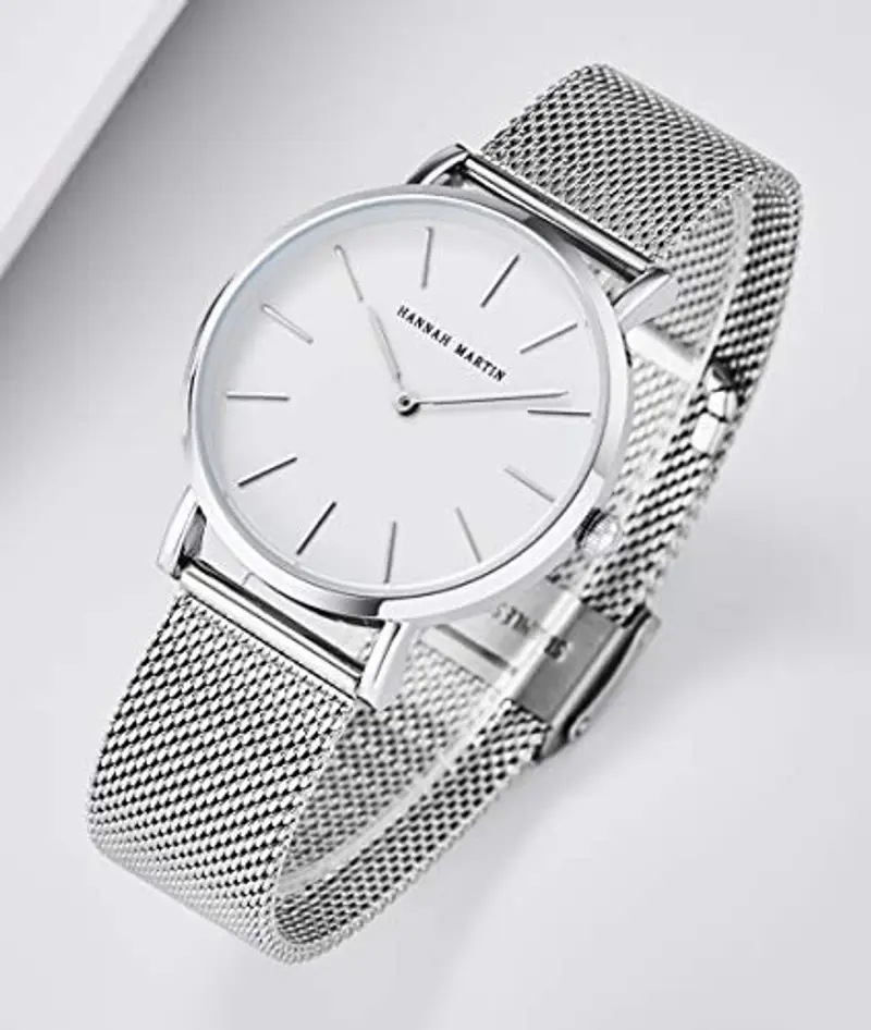 HANNAH MARTIN Orologio da Polso Donna Ultra Sottile Quarzo Acciaio Inossidabile (Quadrante Bianco?Cinturino Argento) miniatura 2