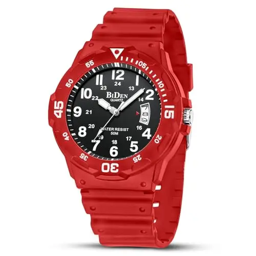 HANPOSH Orologio Uomo Giapponese Analogico Al Quarzo, Impermeabile, In Gomma Siliconica, Con Data Luminosa, Per