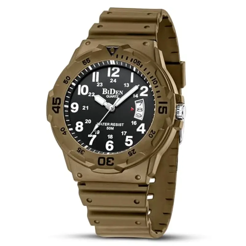 HANPOSH Orologio Uomo Giapponese Analogico Al Quarzo, Impermeabile, In Gomma Siliconica, Con Data Luminosa, Per Attività All'aria Aperta, Per Uomini e Uomini, Per Papà (Caqui Negro555)