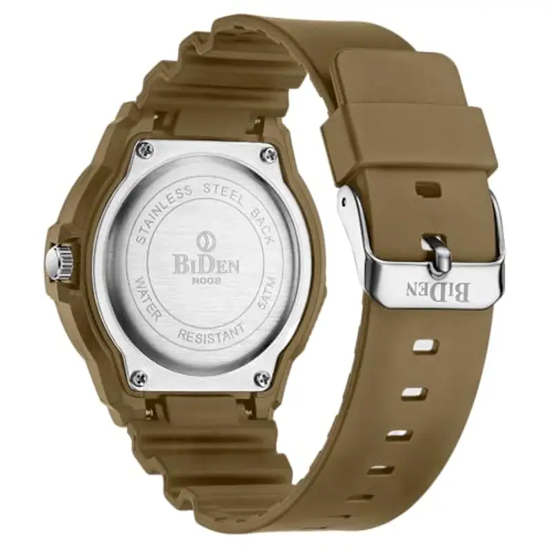 HANPOSH Orologio Uomo Giapponese Analogico Al Quarzo, Impermeabile, In Gomma Siliconica, Con Data Luminosa, Per Attività All'aria Aperta, Per Uomini e Uomini, Per Papà (Caqui Negro555) miniatura 2