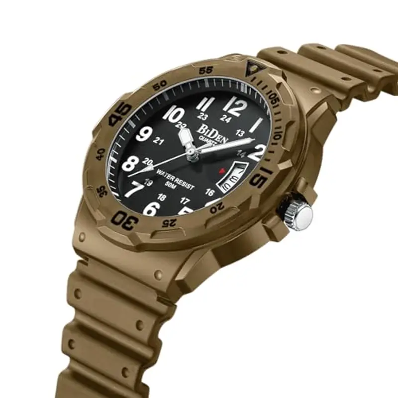 HANPOSH Orologio Uomo Giapponese Analogico Al Quarzo, Impermeabile, In Gomma Siliconica, Con Data Luminosa, Per Attività All'aria Aperta, Per Uomini e Uomini, Per Papà (Caqui Negro555) miniatura 3