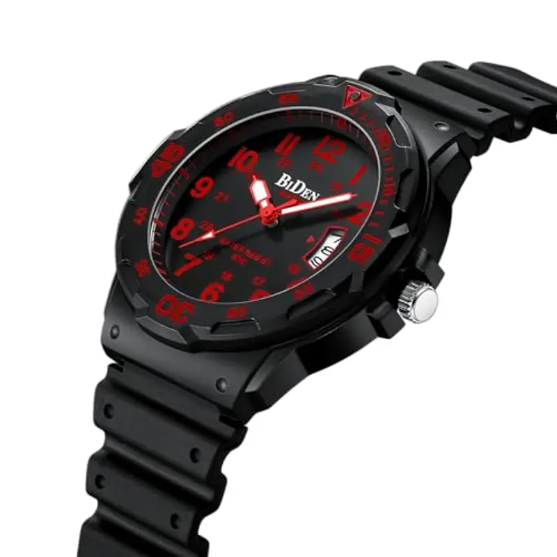 HANPOSH Orologio Uomo Giapponese Analogico Al Quarzo, Impermeabile, In Gomma Siliconica, Con Data Luminosa, Per Attività All'aria Aperta, Per Uomini e Uomini, Per Papà (Nero Nero Rosso77) miniatura 3