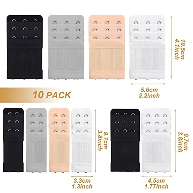 Hantoc 10 Pezzi Estensioni Reggiseno, Estensore di Reggiseno Prolunga Reggiseno Reggiseno Extender 2 Ganci / 3 Ganci Reggiseno Prolunga per Reggiseno da Donna Bianco Nero Beige Grigio miniatura 2