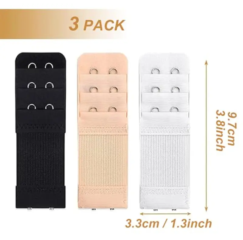 Hantoc 3 Pezzi Estensioni Reggiseno, Estensore di Reggiseno Prolunga Reggiseno Reggiseno Extender 2 Ganci Reggiseno Prolunga per Reggiseno da Donna Bianco Nero Beige miniatura 2