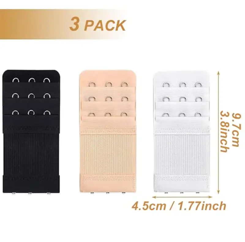 Hantoc 3 Pezzi Estensioni Reggiseno, Estensore di Reggiseno Prolunga Reggiseno Reggiseno Extender 3 Ganci Reggiseno Prolunga per Reggiseno da Donna Bianco Nero Beige miniatura 2