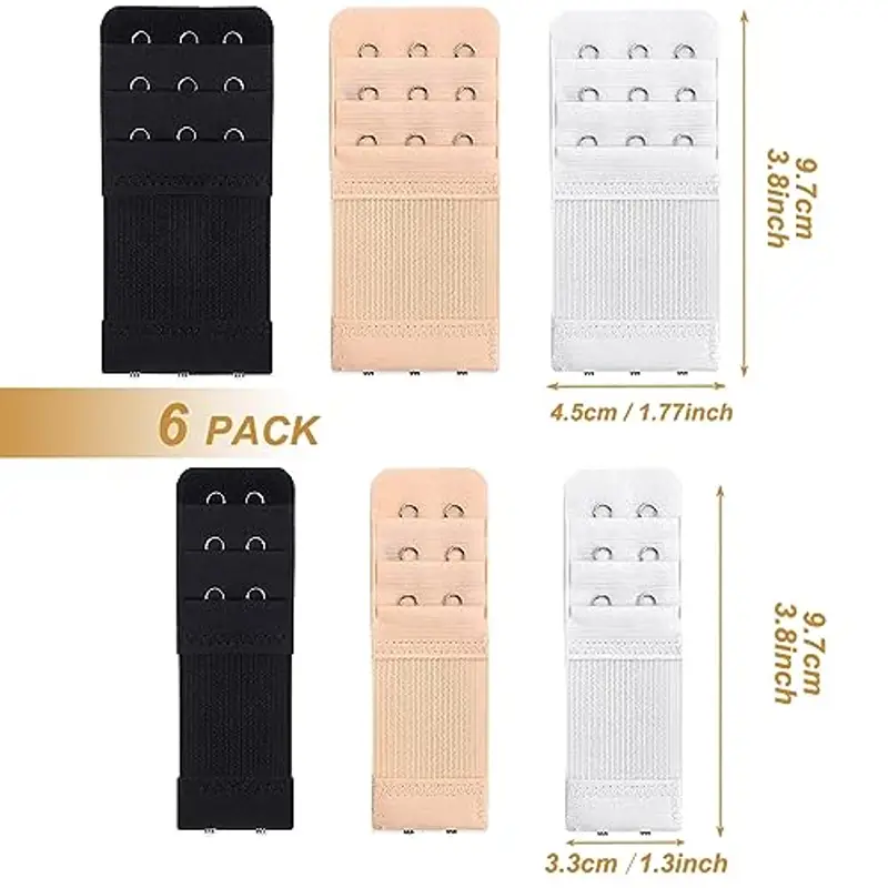 Hantoc 6 Pezzi Estensioni Reggiseno, Estensore di Reggiseno Prolunga Reggiseno Reggiseno Extender 2 Ganci / 3 Ganci Reggiseno Prolunga per Reggiseno da Donna Bianco Nero Beige Grigio miniatura 2