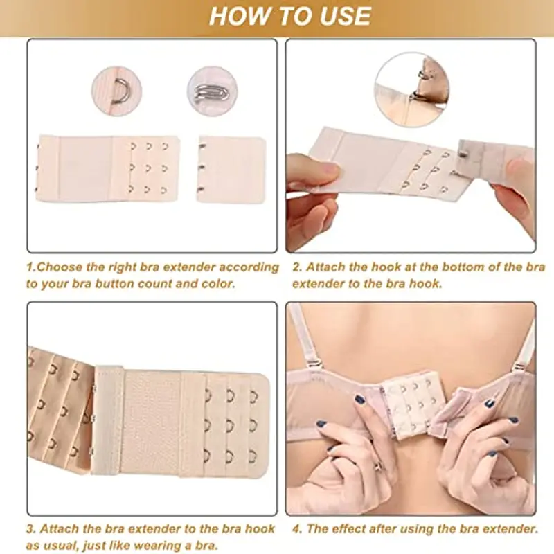 Hantoc 6 Pezzi Estensioni Reggiseno, Estensore di Reggiseno Prolunga Reggiseno Reggiseno Extender 2 Ganci / 3 Ganci Reggiseno Prolunga per Reggiseno da Donna Bianco Nero Beige Grigio miniatura 3