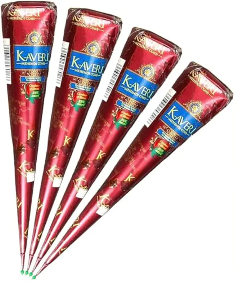 HANUMAN STORE Henna Kaveri 100% Natural Mehendi Cone 4 x 25 g, senza sostanze chimiche, senza PPD