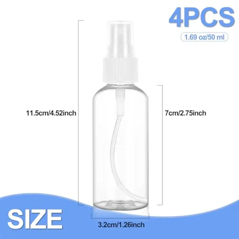 Hanyousheng 4 Pezzi Flaconi Spray, 50ml Bottiglia Spray, Flacone Spray Vuoto, Plastica Trasparente Flacone Spray, Bottiglia Spray Vuota, per Liquido Viaggio Cosmetico, Trasparente miniatura 2