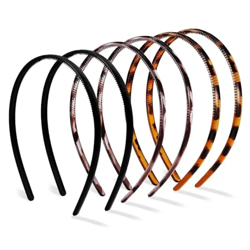 Hanyousheng 6 Pezzi 8mm Cerchietto, Cerchietti per Capelli Donna, Cerchietto Sottile con i Denti Cerchietti, Bellezza