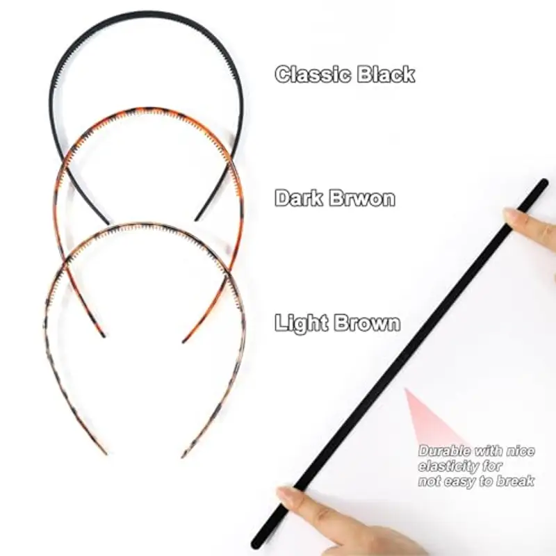 Hanyousheng 6 Pezzi 8mm Cerchietto, Cerchietti per Capelli Donna, Cerchietto Sottile con i Denti Cerchietti, Bellezza miniatura 3