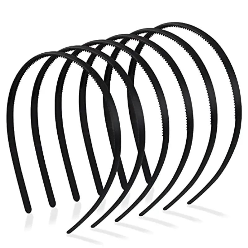 Hanyousheng 6 Pezzi 8mm Cerchietto Nero,Cerchietti per Capelli Donna, Cerchietto Sottile con i Denti Cerchietti,