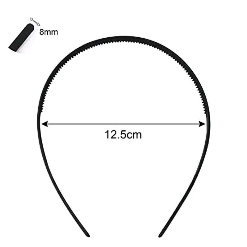 Hanyousheng 6 Pezzi 8mm Cerchietto Nero, Cerchietti per Capelli Donna, Cerchietto Sottile con i Denti Cerchietti miniatura 2