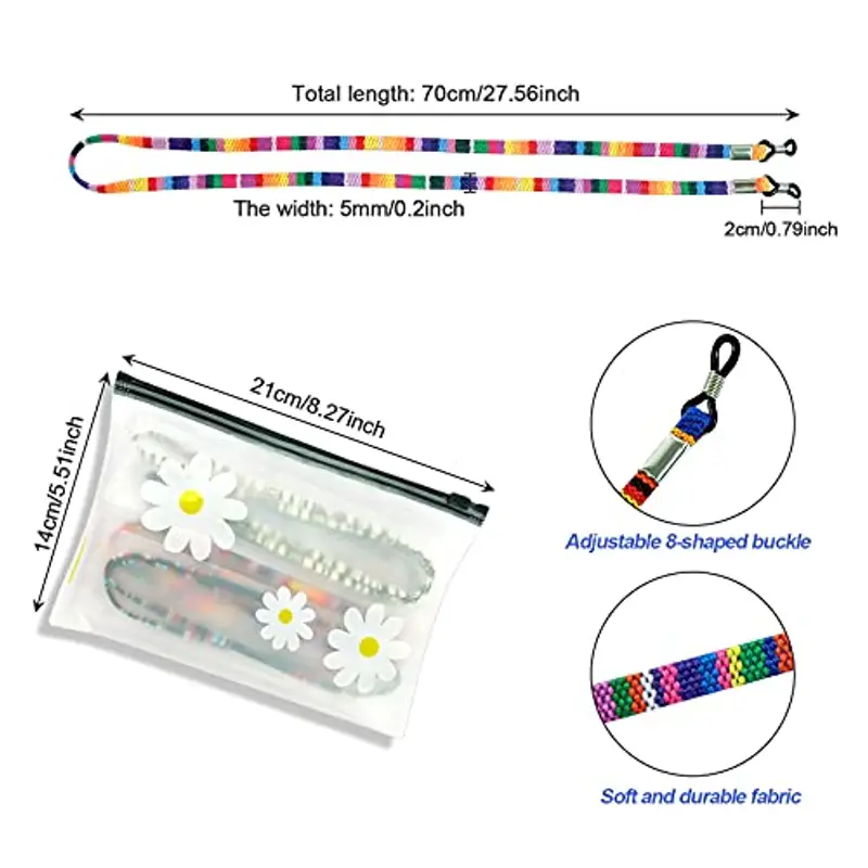 Hanyousheng Cordino per Occhiali, 7 Pezzi Catena Occhiali Donna, Laccetti per Occhiali, Laccio Occhiali Cinturino Catena Occhiali Sole Regolabile Catenina per Occhiali per Uomo Donna miniatura 2