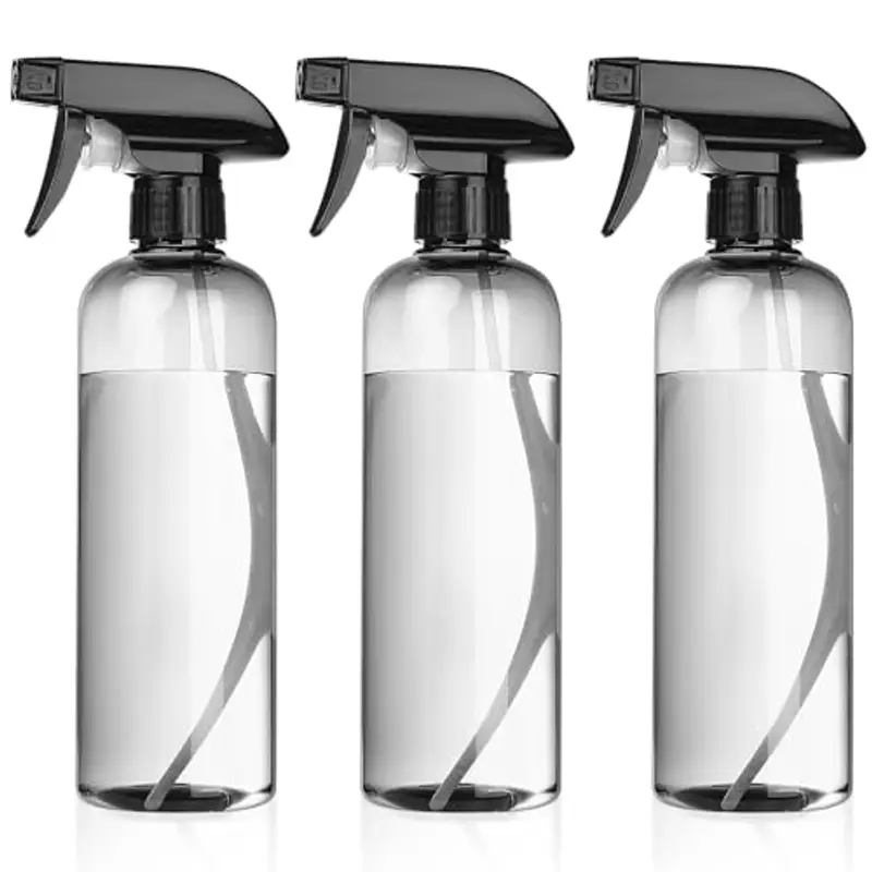 HAOCHEN Set da 3 Flacone Spray Acqua di Plastica, 500 Ml Spray Bottles Spruzzino Nebulizzatore, Bottiglietta Spray Riutilizzabile, per Parrucchieri, Giardino, Casa (Nero trasparente)