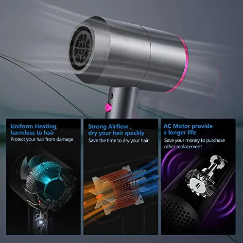 HappyGoo Asciugacapelli Professionale AC Motore Phon Capelli Ionico Phone Capell con 3 Impostazioni di Calore, Tasto miniatura 2