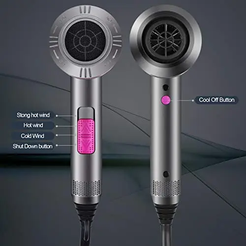 HappyGoo Asciugacapelli Professionale AC Motore Phon Capelli Ionico Phone Capell con 3 Impostazioni di Calore, Tasto miniatura 3