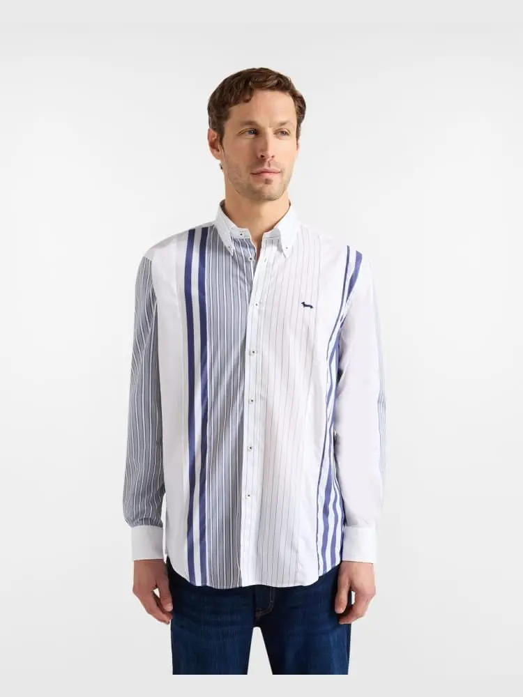camicia bianca uomo a righe mini logo