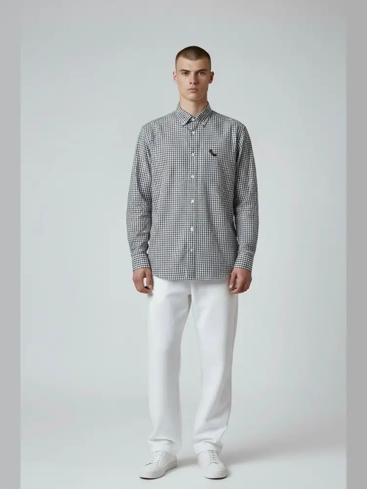 camicia botton down in micro vichy bianco e nero