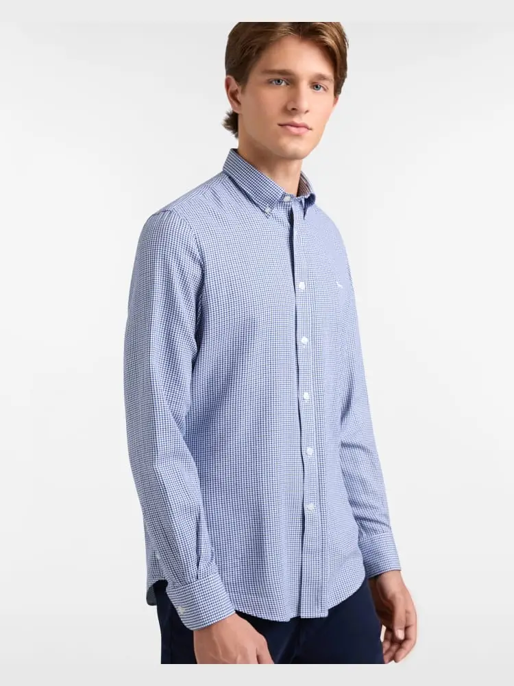 camicia botton down pied-de-poule in cotone blu chiaro