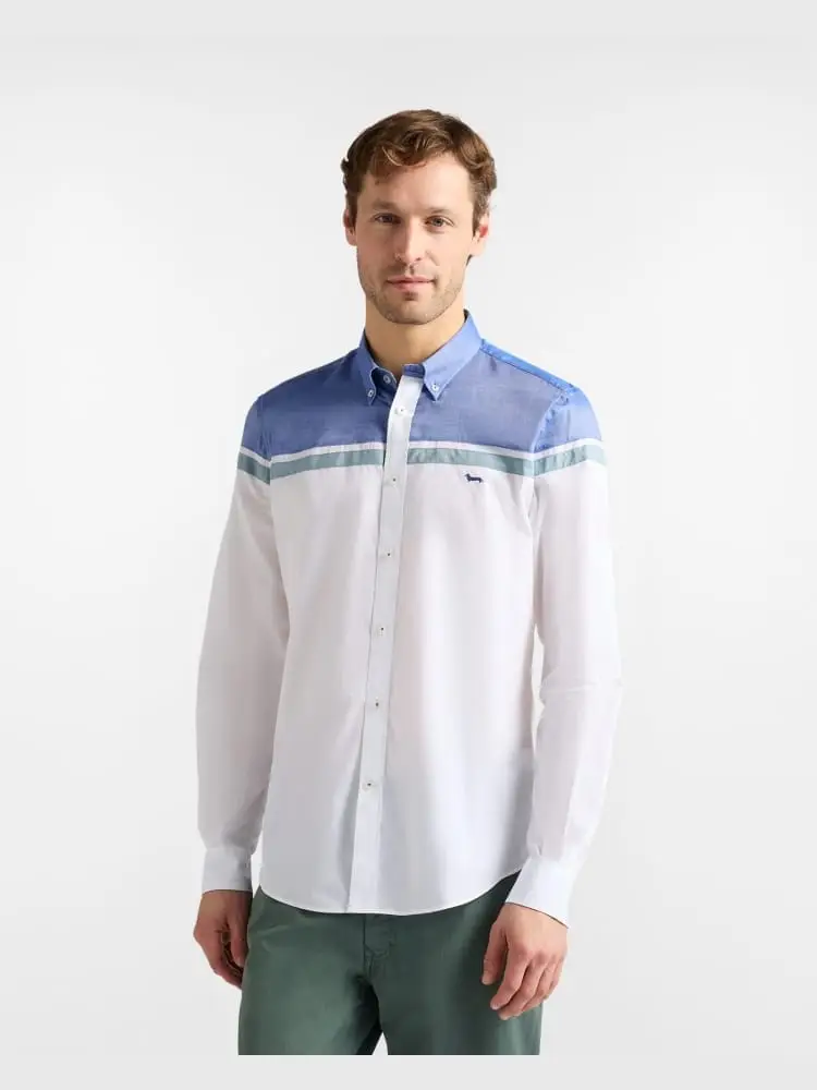 camicia con contrasti regular fit bianco e azzurro