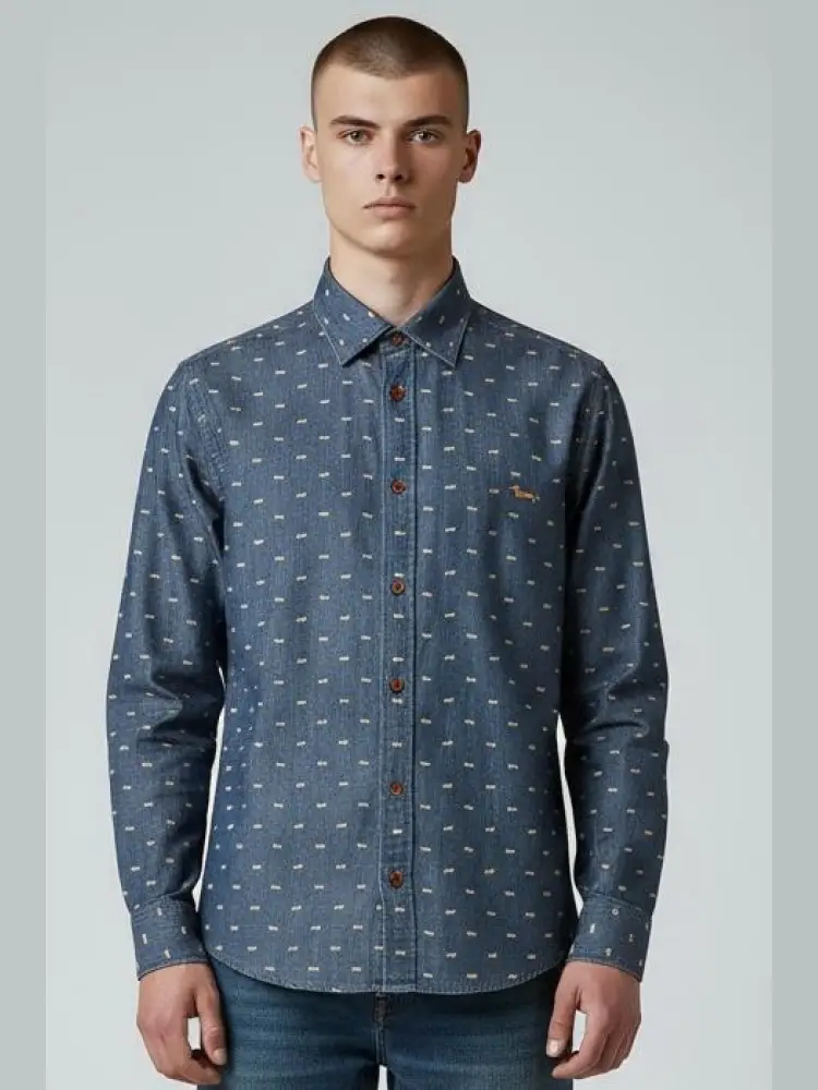 camicia denim con logo bassotto all over