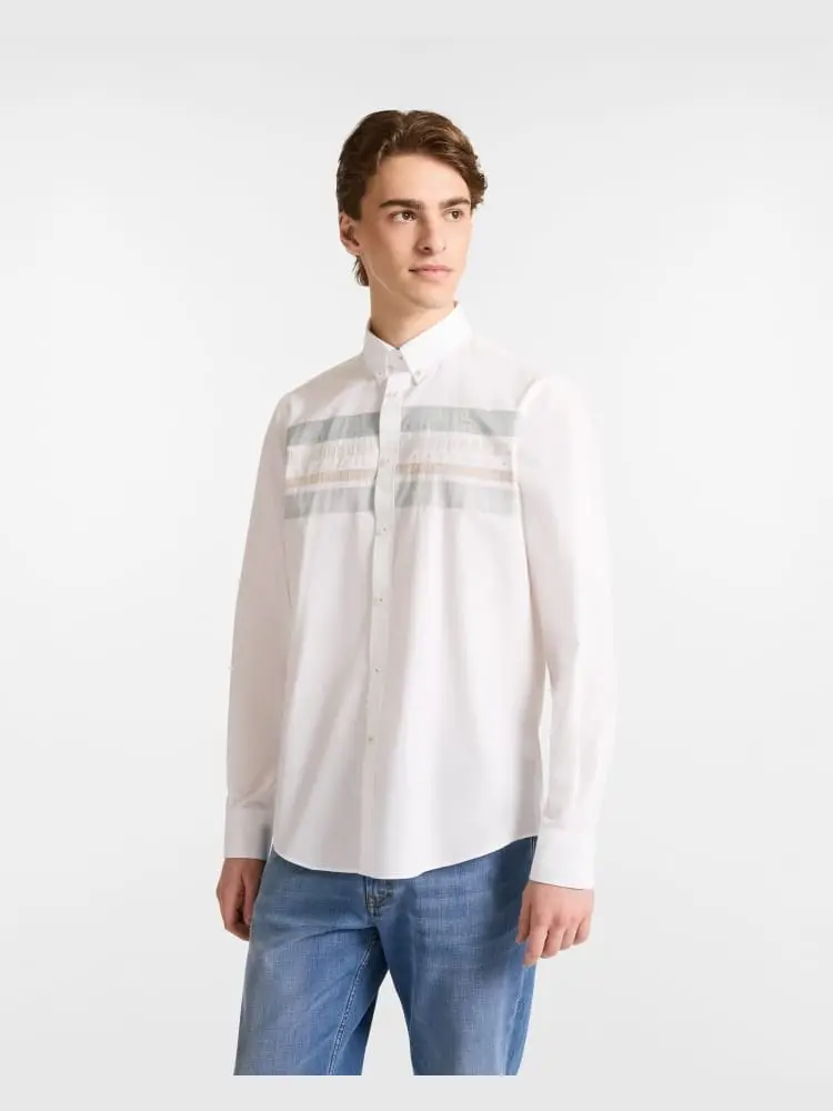 camicia in cotone bianco con fasce a contrasto