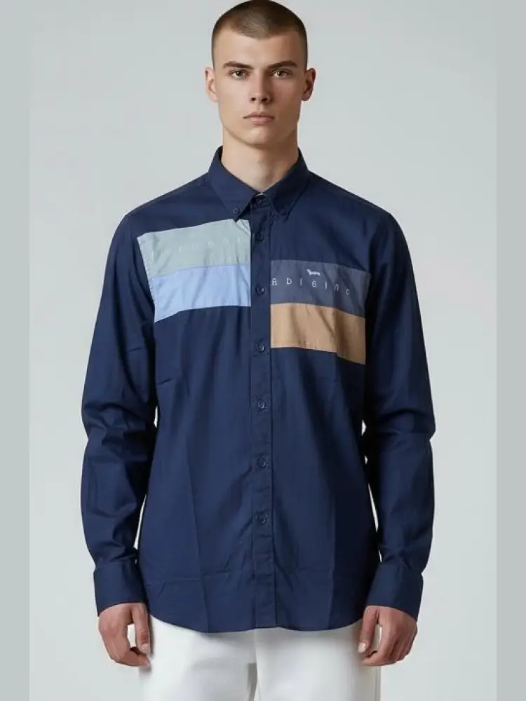 camicia in cotone blu ptachwork logata