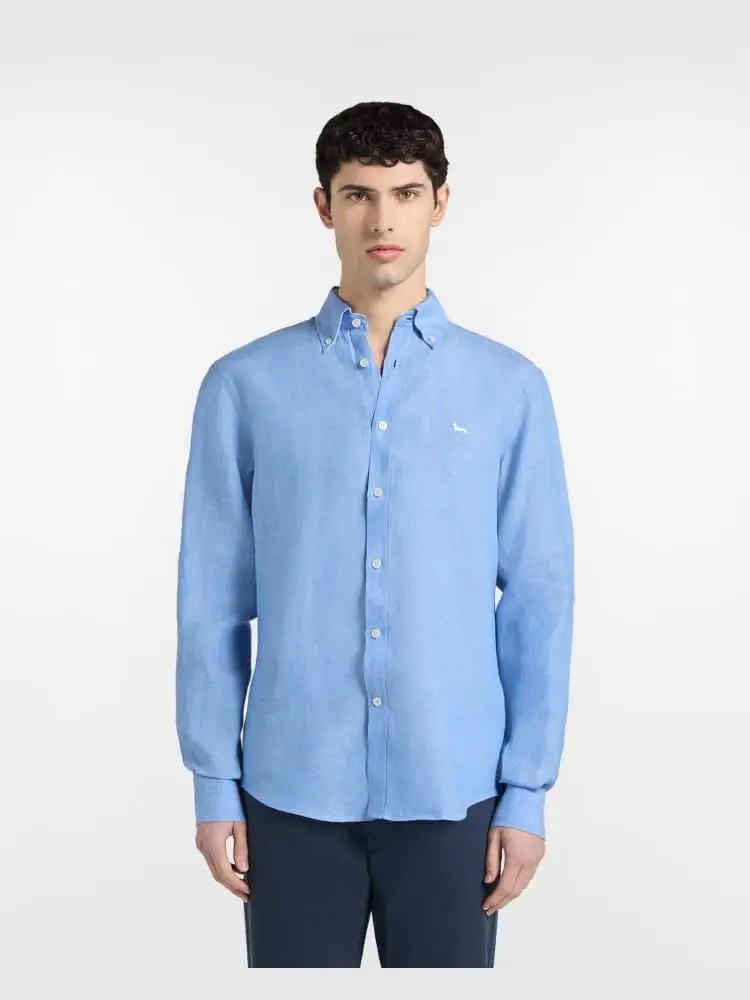 camicia in puro lino regular fit azzurra