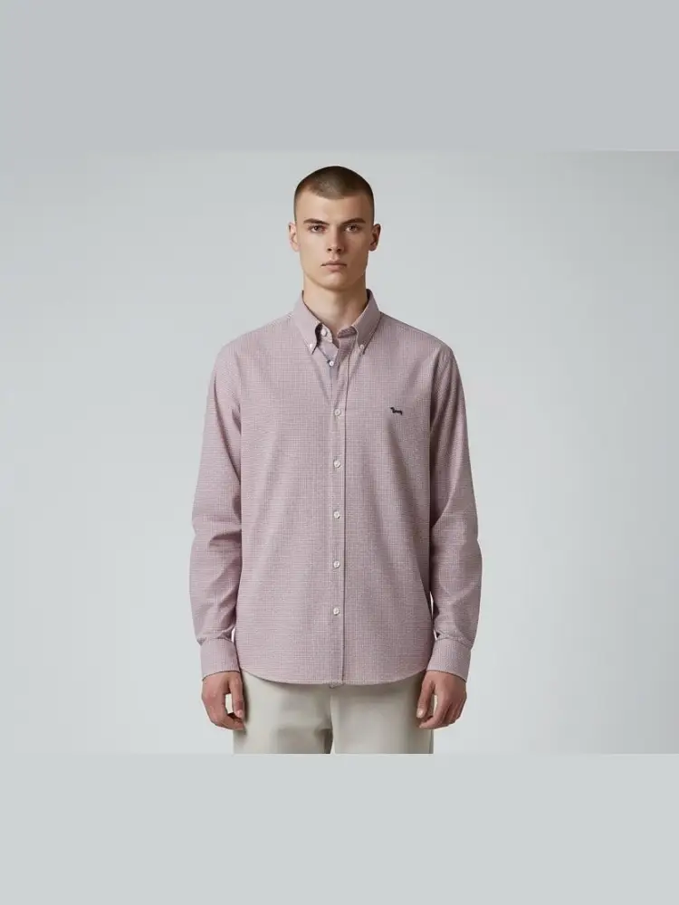 camicia micro vichy bianco e bordeaux