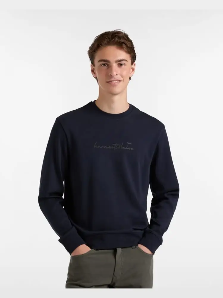 felpa in cotone blu con logo lettering 3d