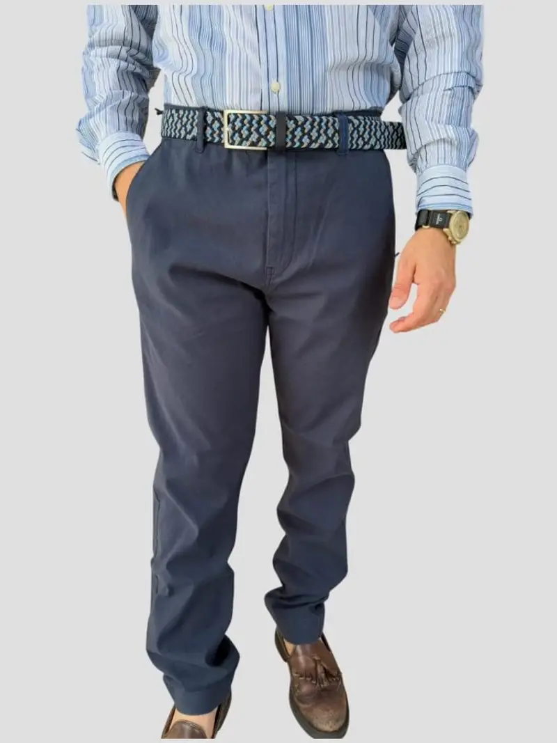 Harmont&blaine pantalone blu navy uomo in cotone mini logo sul retro