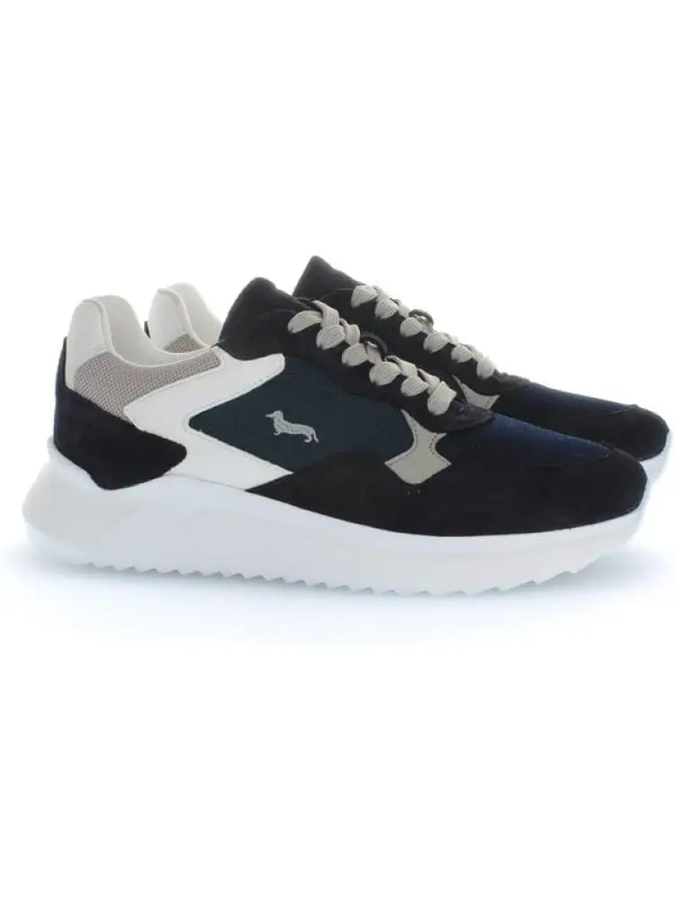 sneaker in camoscio blu in mix tessuti