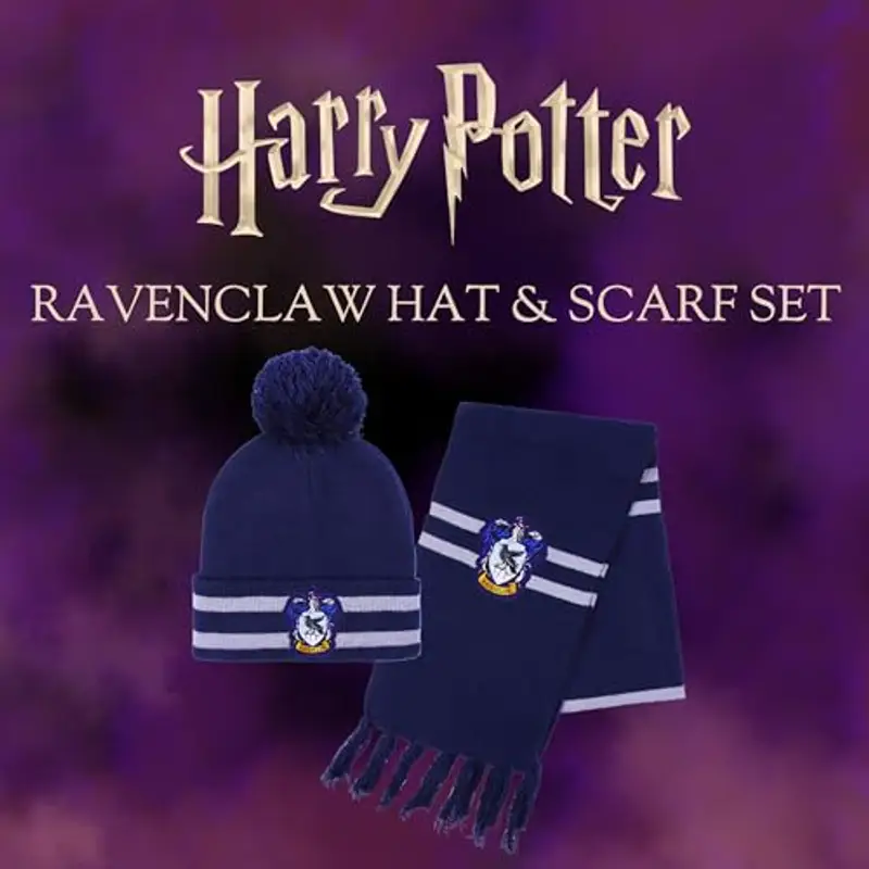HARRY POTTER Cappello e Sciarpa di Hogwarts, Set Invernale per Bambini e Ragazzi, Corvonero, Accessori Invernali miniatura 2