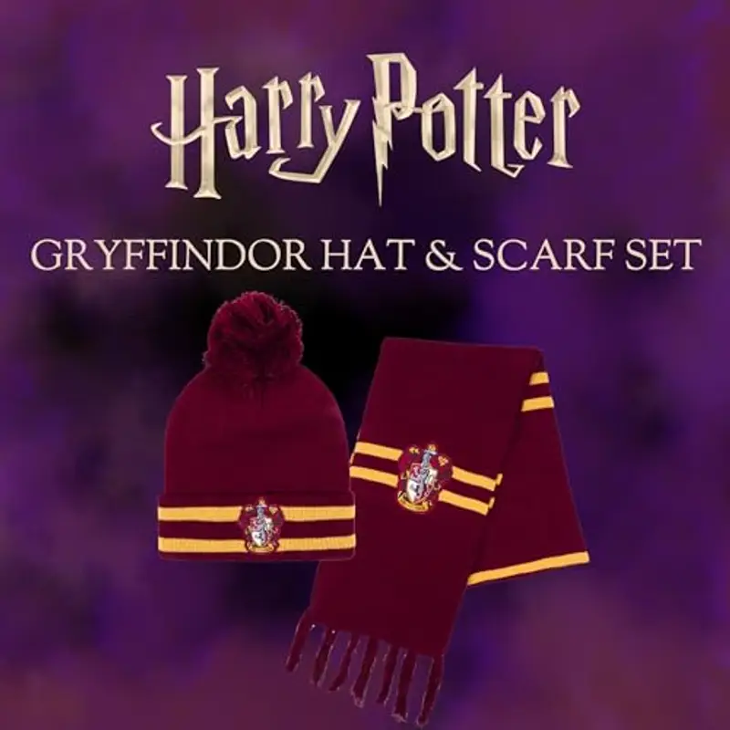 Harry Potter Cappello e Sciarpa, Set Invernale per Bambini e Ragazzi, Cappello e Sciarpa di Hogwarts, Grifondoro Set miniatura 2