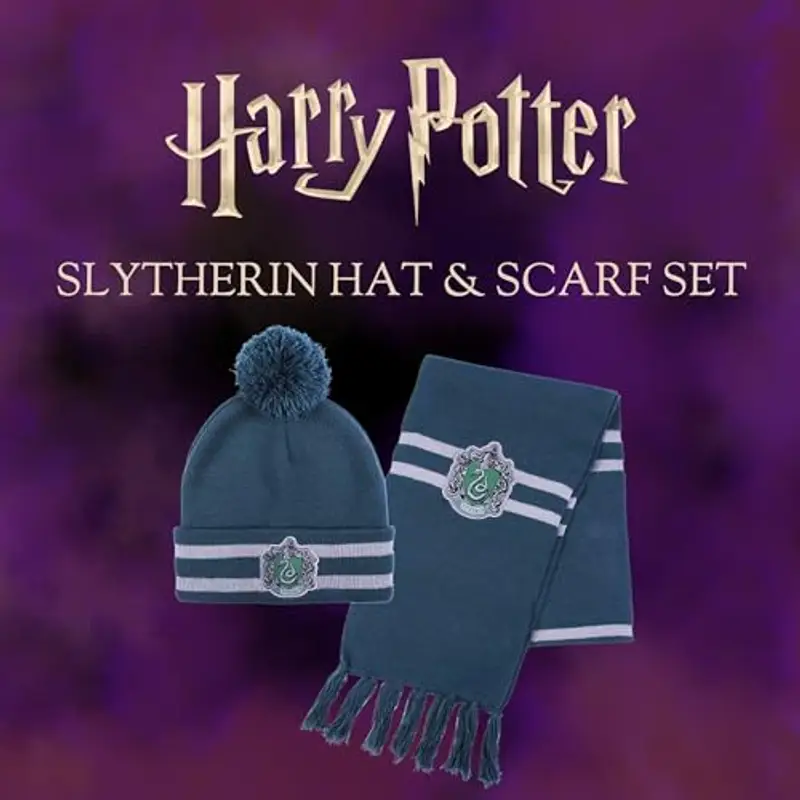 Harry Potter Cappello e Sciarpa, Set Invernale per Bambini e Ragazzi, Cappello e Sciarpa di Hogwarts, Serpeverde Set miniatura 2
