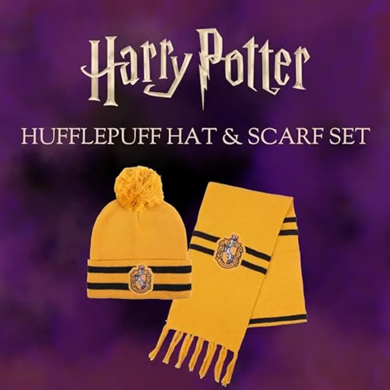 Harry Potter Cappello e Sciarpa, Set Invernale per Bambini e Ragazzi, Cappello e Sciarpa di Hogwarts, Tassorosso Set miniatura 2
