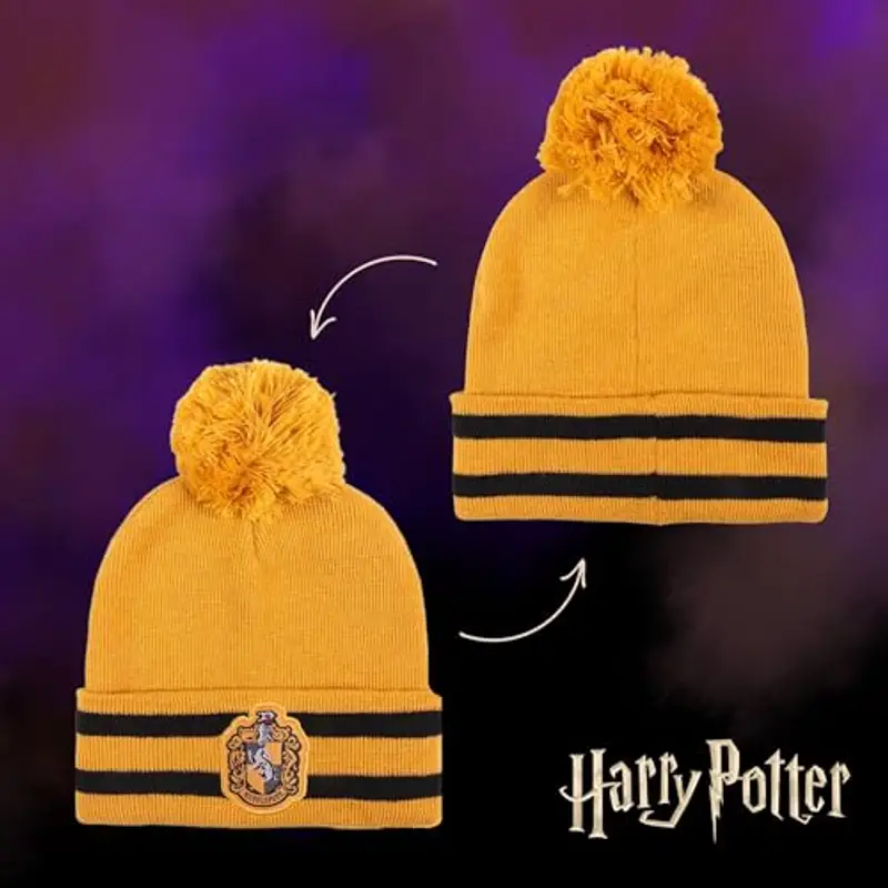 Harry Potter Cappello e Sciarpa, Set Invernale per Bambini e Ragazzi, Cappello e Sciarpa di Hogwarts, Tassorosso Set miniatura 3